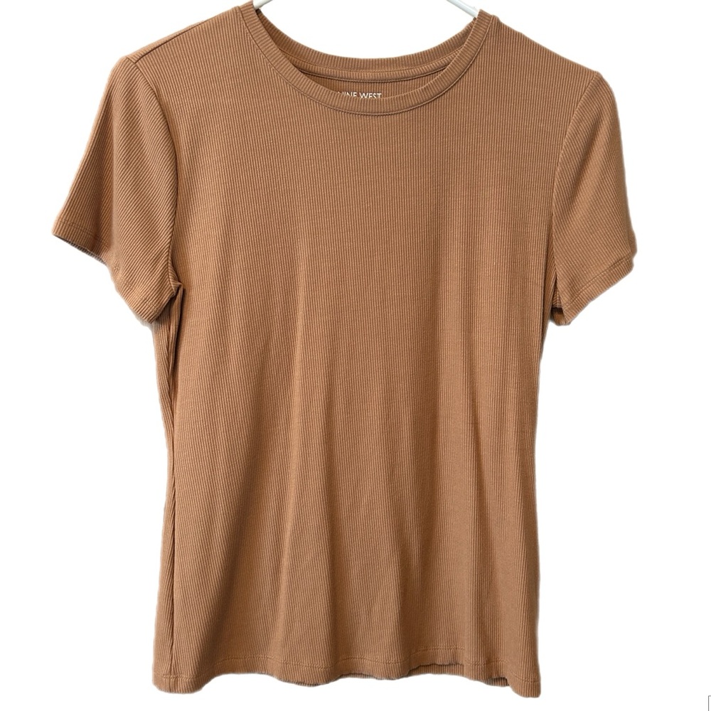 Tan Short Sleeve Ribbed Top
